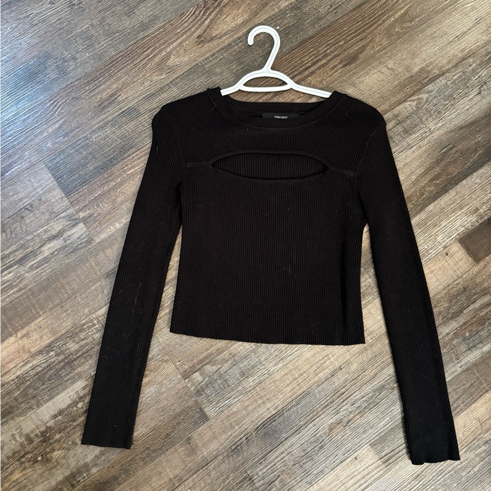 Black ribbed long sleeve top